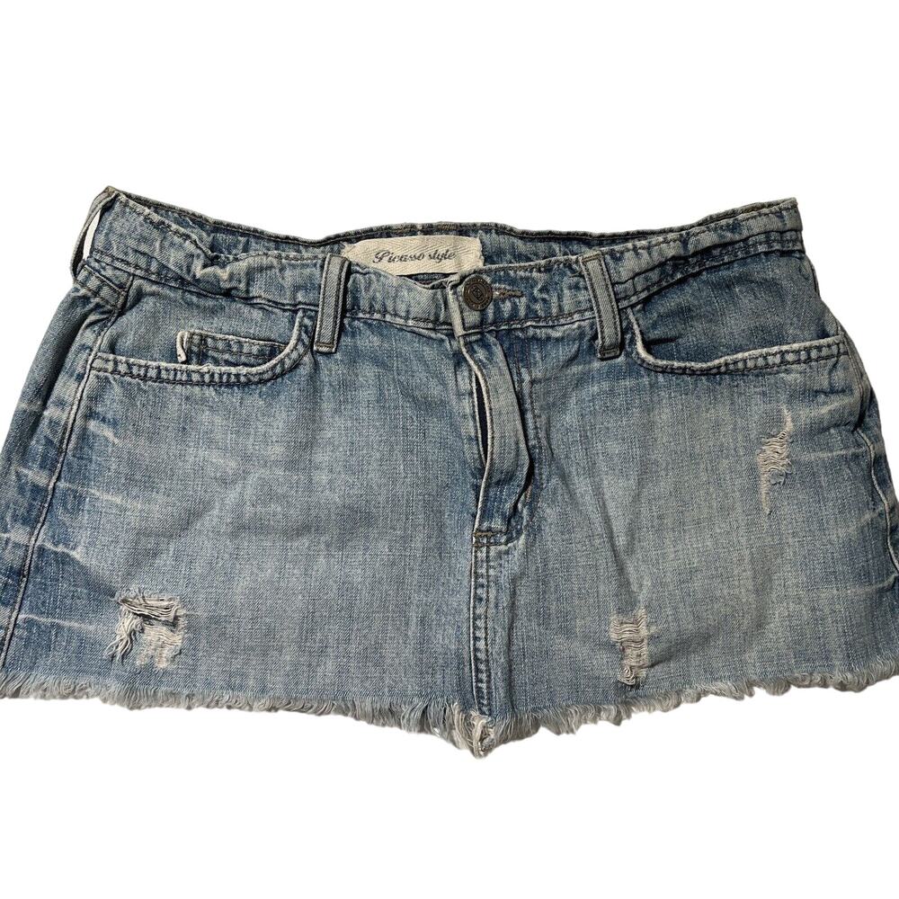 PICASSO STYLE Womens Denim Distressed / Frayed Jean Mini Skirt